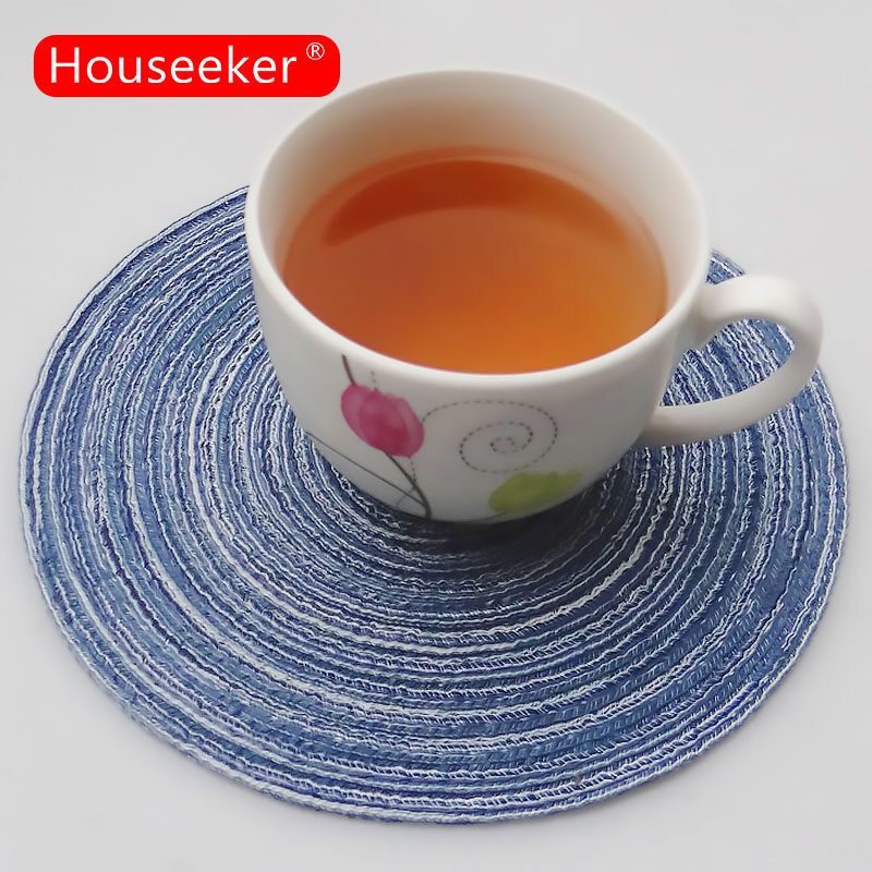 Houseeker Bắc Âu Linen Vòng Thảm Trải Bàn Chống Trượt Đế Lót Ly Uống Cách Nhiệt Placemats Đệm Chống Trượt Mat Dụng Cụ Nhà Bếp Đối Với Trang Chủ Trang Trí Tiệc