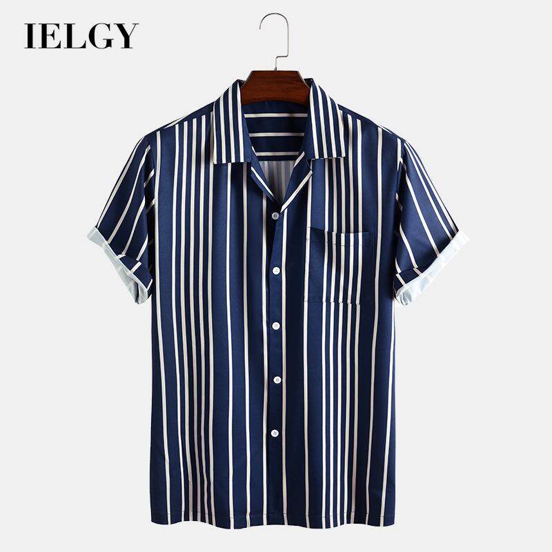 IELGY Áo Sơ Mi Nam  Áo Sơ Mi Ngắn Tay Phong Cách Đơn Giản Kẻ Sọc In Họa Tiết Đa Năng Phong Cách Âu Mỹ