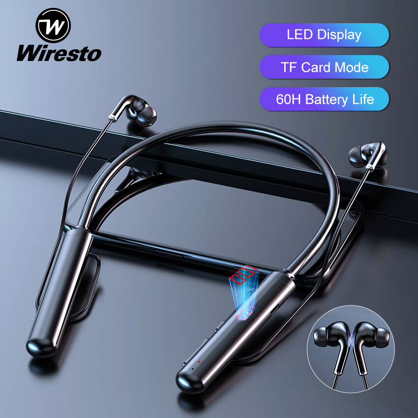 Wiresto Tai Nghe Từ Tính Tai Nghe Bluetooth 5.0 Tai Nghe Không Dây Siêu Trầm Tai Nghe Đeo Cổ Chờ 60H Tai Nghe Thể Thao Chống Nước IPX5 Silicon Mềm Tai Nghe Âm Thanh Nổi HIFI Hỗ Trợ Thẻ TF 32G