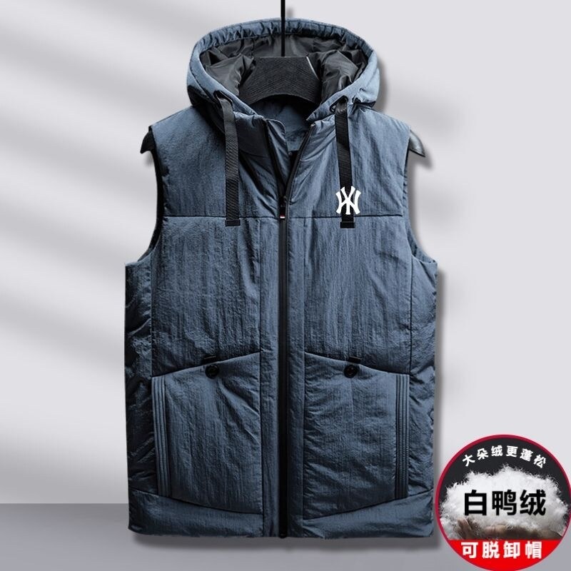 Mlb ny áo vest nam áo phao gile dày không tay áo khoác jacket ấm có mũ lông vịt trắng áo phao gile m