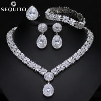 SEQUITO Free Shipping AAA Cubic Zirconia Wedding Party 4Pcs Jewelry Bridal Water Drop Necklace Earrings Bracelet and Ring Set SJ135