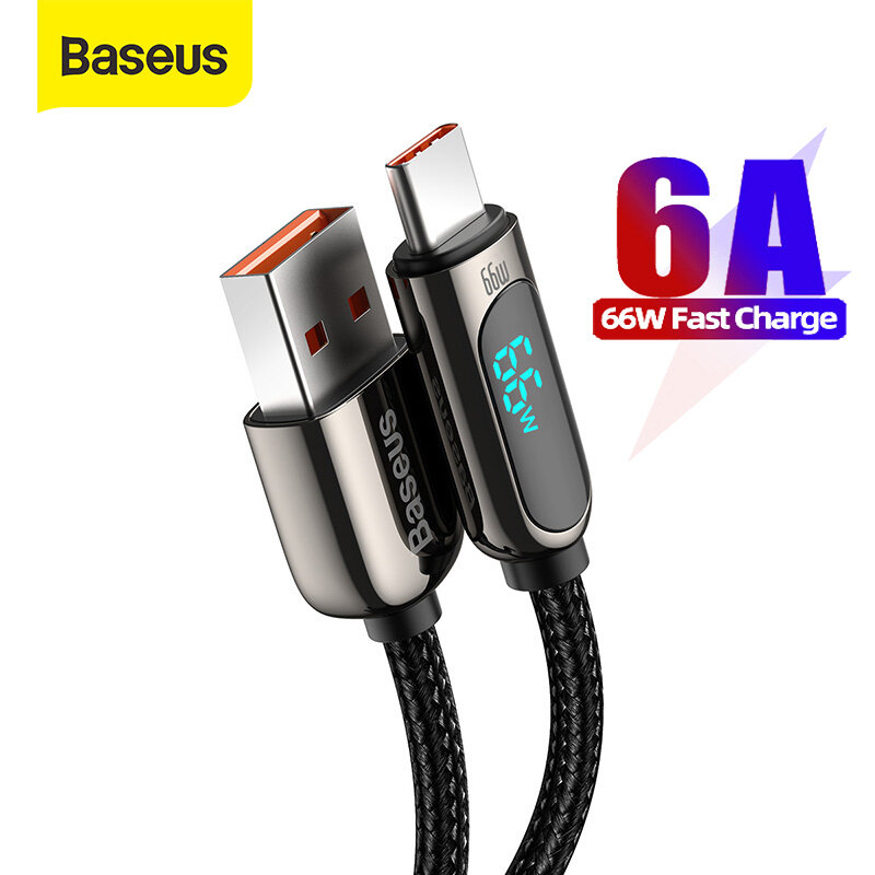 Baseus cáp sạc nhanh type c 66w cho mi màu đỏ huawei p40 p40 pro cáp type c màn hình led usb cáp dữ liệu dây usb c sạc nhanh