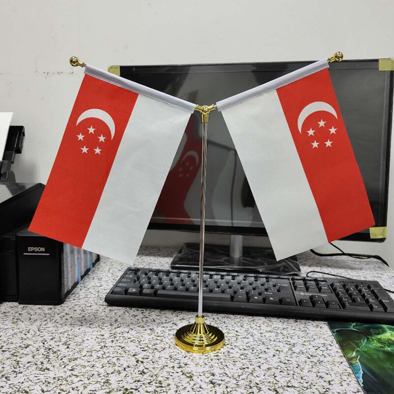 Cờ hội nghị ký/đàm phán cờ singapore cờ bằng thép không gỉ y với cờ singapore nhỏ 14*21 cm