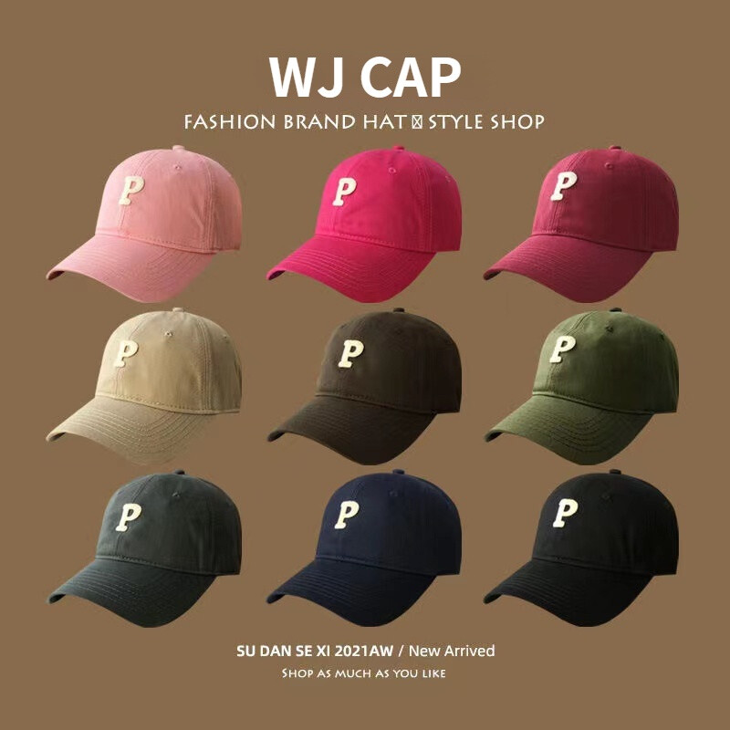 WJ P Mũ logo nữ mùa hè thêu mui mềm Mũ bóng chày nam mũ rộng vành cong