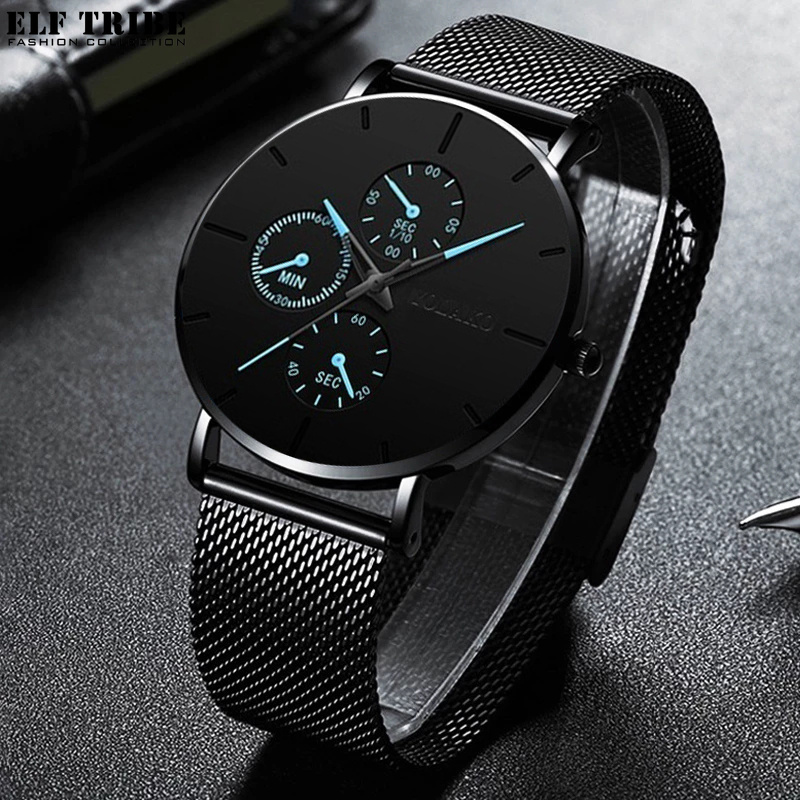 Elf tribe fashion mens watches ultra thin stainless steel mesh belt quartz wrist watch men Business casual clock Relogio Masculino ราคา 256 บาท*ส่งฟรี