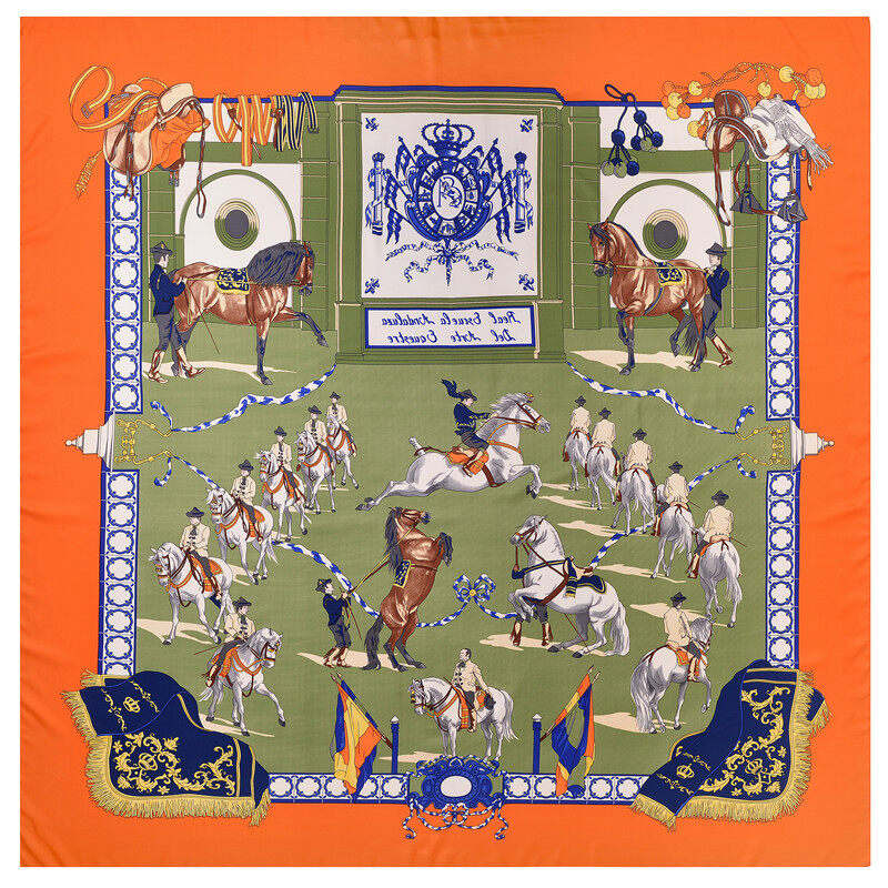 Khăn lụa thời trang nữ 130cm/52inch, cung điện khăn quàng vuông giả lụa twill in họa tiết trang trại khăn choàng khăn chăn