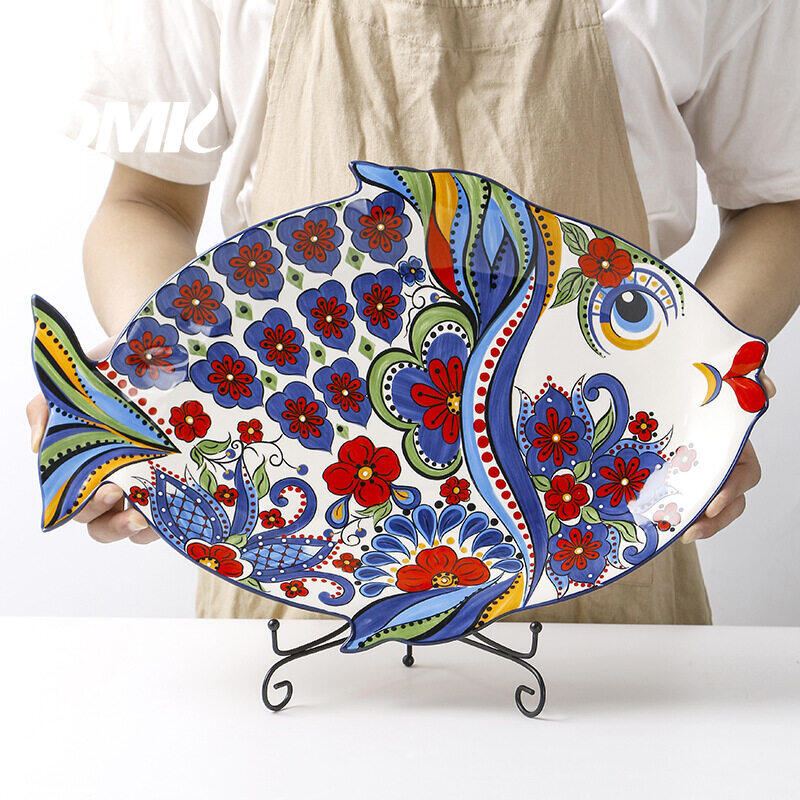 Omk Mỹ hình dạng cá gốm 19 inch đĩa ăn salad quá khổ