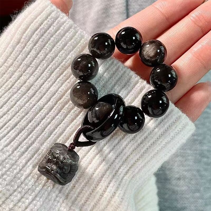 Obsidian đánh thức sư tử bàn tay nhỏ xoắn hạt chuyển hạt đầu ngón tay chạy vòng văn bản chơi tay xoắn ngón tay xoắn hạt vòng tay cầm tay