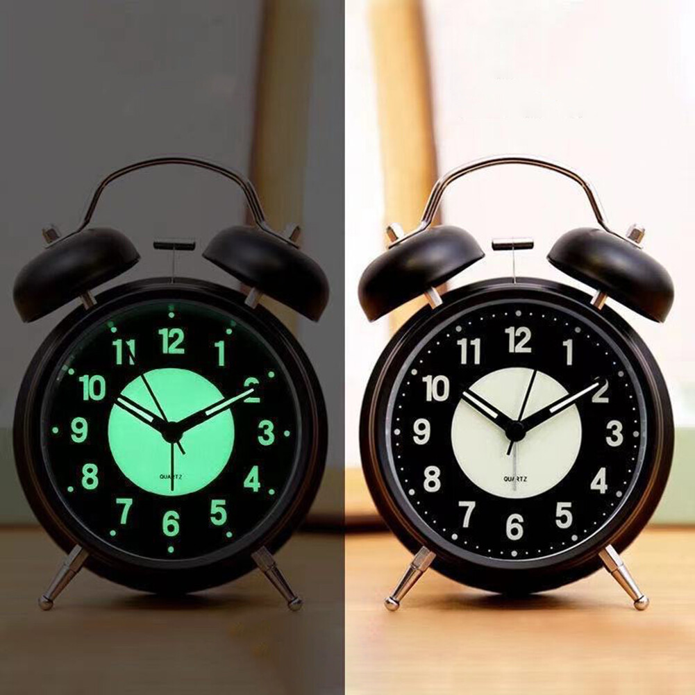 Tm đồng hồ báo thức dạ quang đồng hồ báo thức âm thanh lớn chuông đôi hoạt động bằng pin không tiếng ồn chống rơi có đèn nền