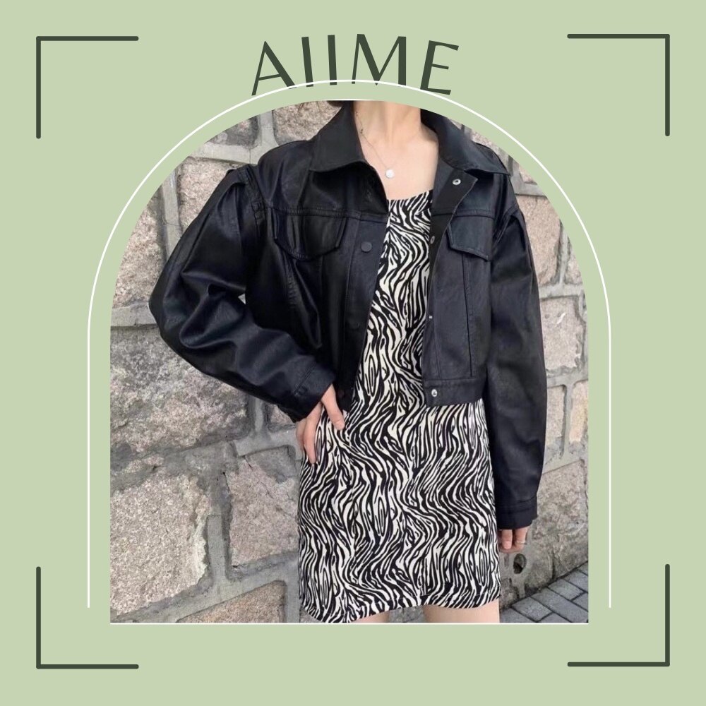 Áo khoác da nữ croptop cổ vest siêu cá tính/ Áo croptop da màu đen túi hộp