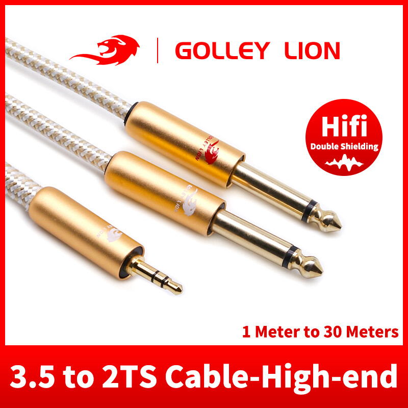 GOLLEY LION 3.5mm to Double 1/4TS 6.35mm Aux Cable for Sound Cards,  Multimedia Speakers - ยี่ห้อ GOLLEY LION ราคา 550 บาท*ส่งฟรี