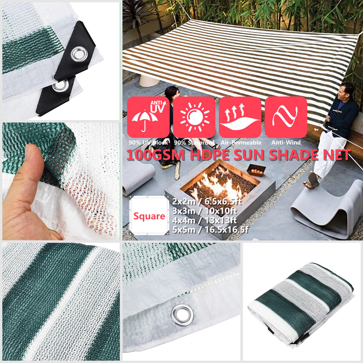 Generic Square Sun Shade Sail Sunshine Garden Patio Awning Canopy