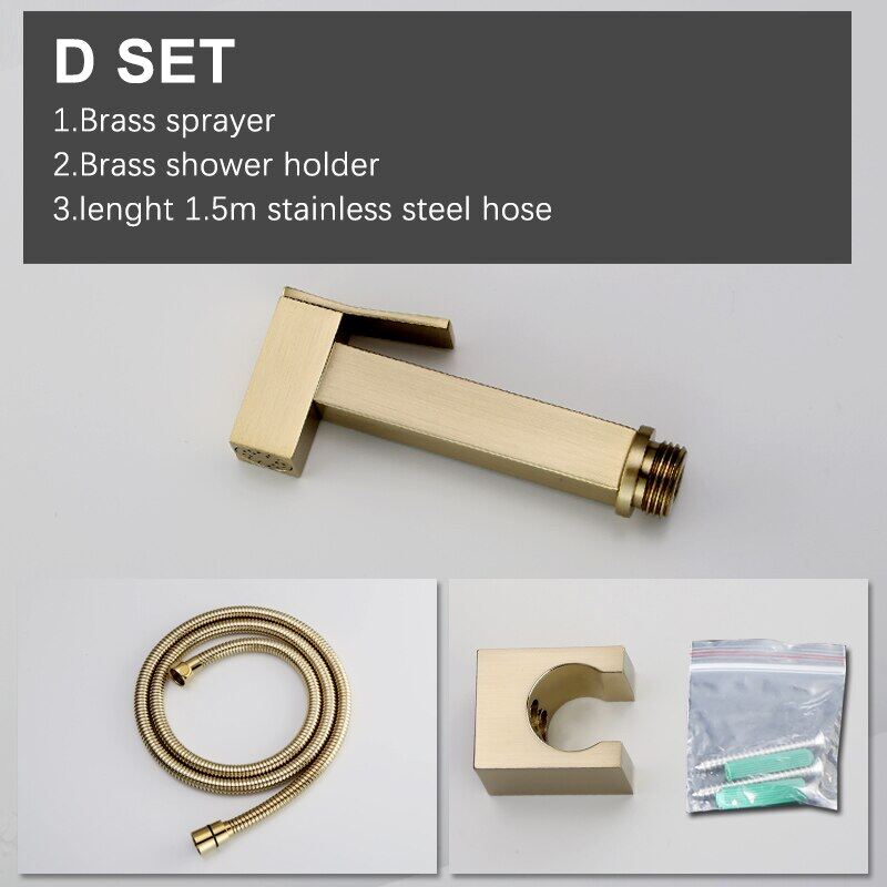 Cầm Tay vòi xịt bồn cầu màu vàng vân chải Brass Douche Kit nhà vệ sinh shattaf phun vuông đồng van S