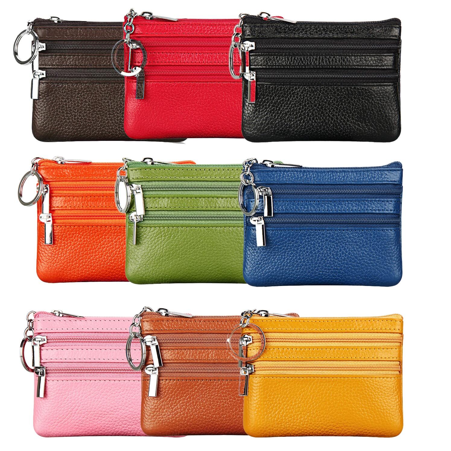 Women s Genuine Leather Coin Purse Mini Pouch Change Wallet with Keychain