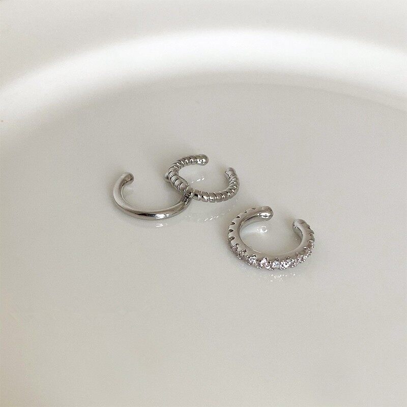 Set 3 Khuyên Kẹp Vành Tai Mạ Vàng Đính Đá Zircon Đơn Giản Thời Trang