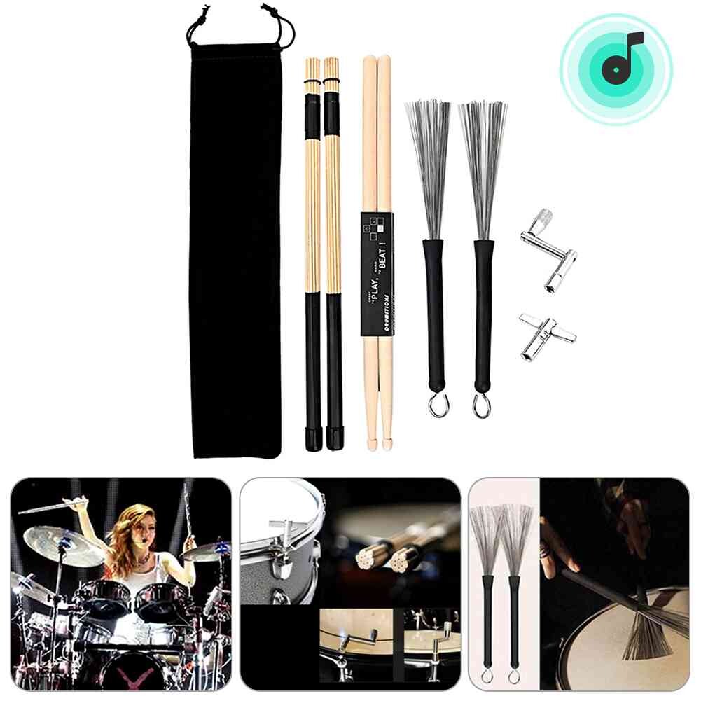 Drumsticks Drum Wire Brush with Storage Bag Drum Rod Sticks Set Wire