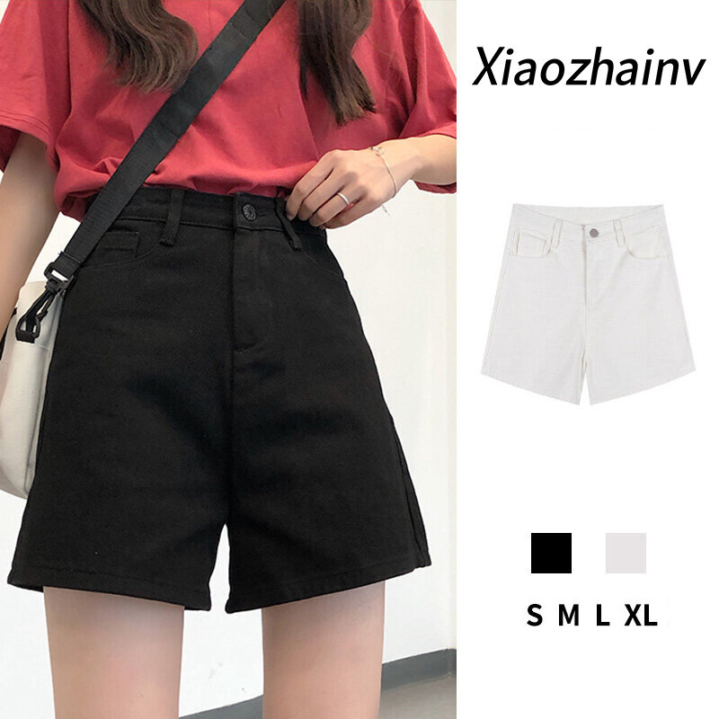 Xiaozhainv Quần Short Denim Nữ Màu Đen Đa Năng Và Màu Đen Đa Năng