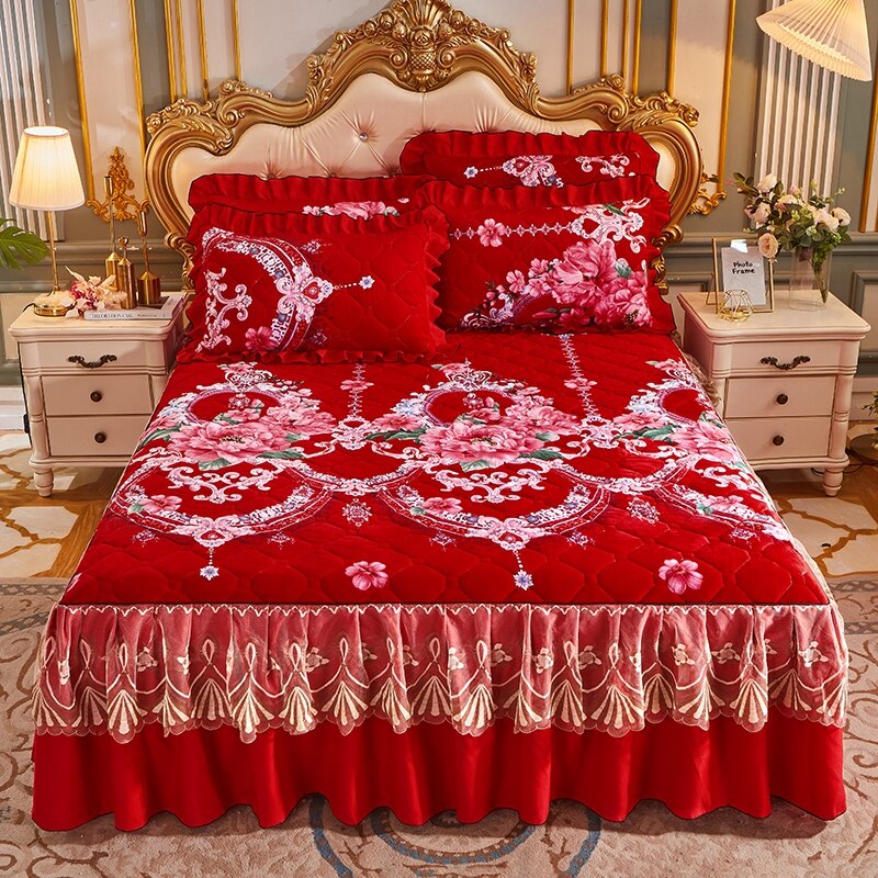 Ga trải giường dày hai lớp ga trải giường ren vỏ gối ga trải giường ga trải giường cỡ lớn giường đôi lớn