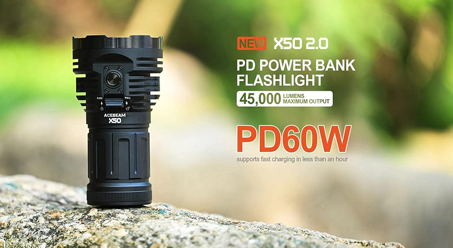Acebeam X50 2.0 PD60W Multipurpose LED Searchilight -45,000 Lumens - up to 871 meters throw 6500K Cool White LED ราคา 17,868 บาท*ส่งฟรี