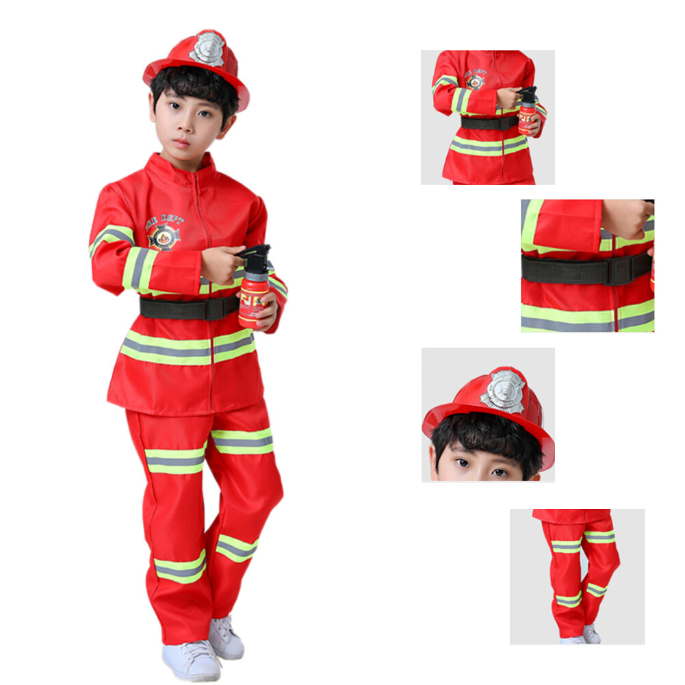 【Miss Lan】Kids Lính Cứu Hỏa Đồng Phục Halloween Cosplay Trang Phục Trẻ Em Sam Lính Cứu Hỏa RolePlay Làm Việc Quần Áo Cậu Bé Cô Gái Bên Phù Hợp Với Hiệu Suất