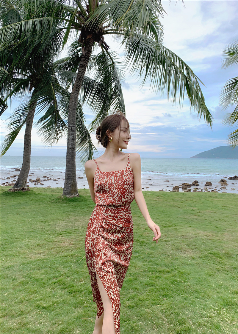 Piiopiao, đầm nữ, bộ 2 chiếc, áo hai dây + váy hai bên nấu chín phong cách retro nhẹ phong cách bộ 2 món