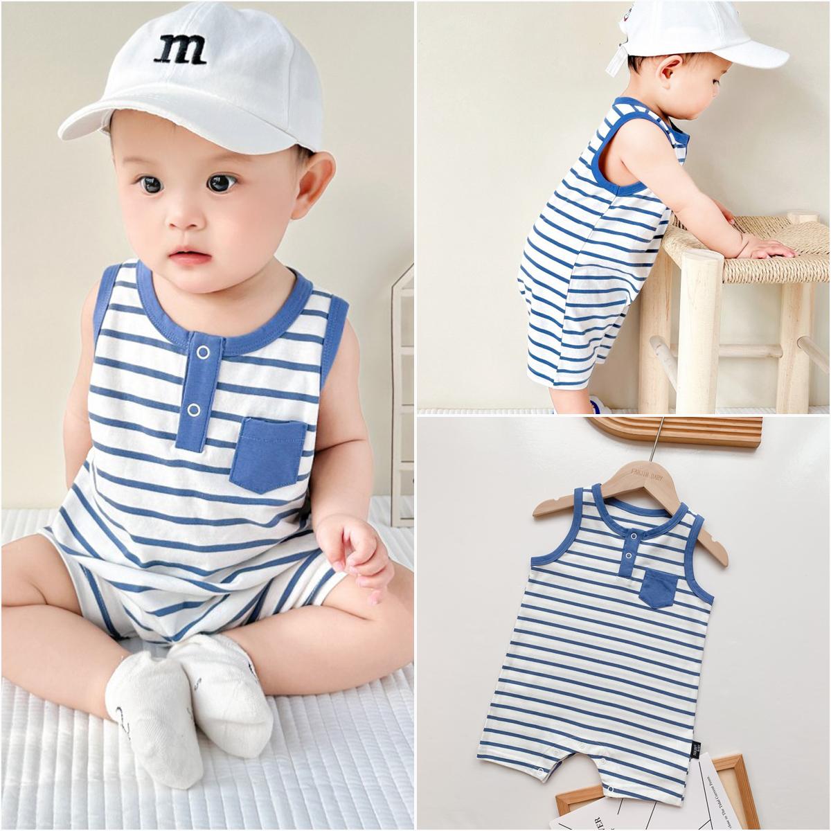 Trẻ sơ sinh trẻ mới biết đi bé trẻ sơ sinh áo liền quần áo liền quần bé trai không tay trang phục onesie
