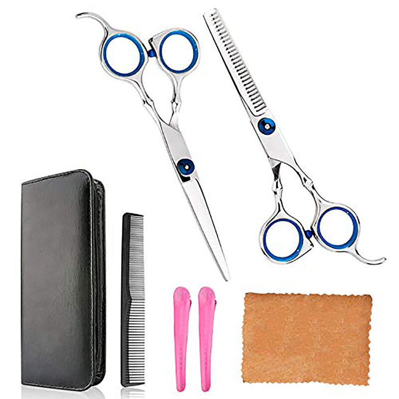 7 PCS Haircut Scissors Set Professional Hair Cutting Scissors Shears Kit Hair Thinners Scissors with Grooming Comb And Hair Clip for Hairdressing, Thinning, Salon or Home Use