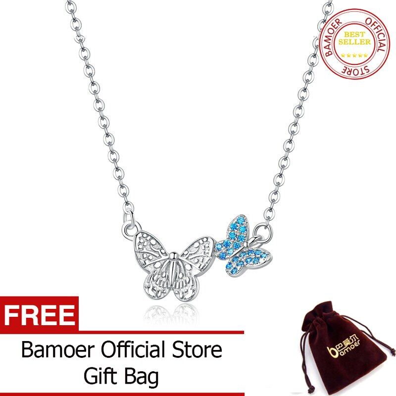 BAMOER 100% Tinh Khiết 925 Sterling Silver Bạc Bay Bướm Vòng Cổ Ngắn Cho Phụ Nữ Hàn Quốc Phong Cách Thời Trang Đồ Trang Sức Chế Độ SCN384