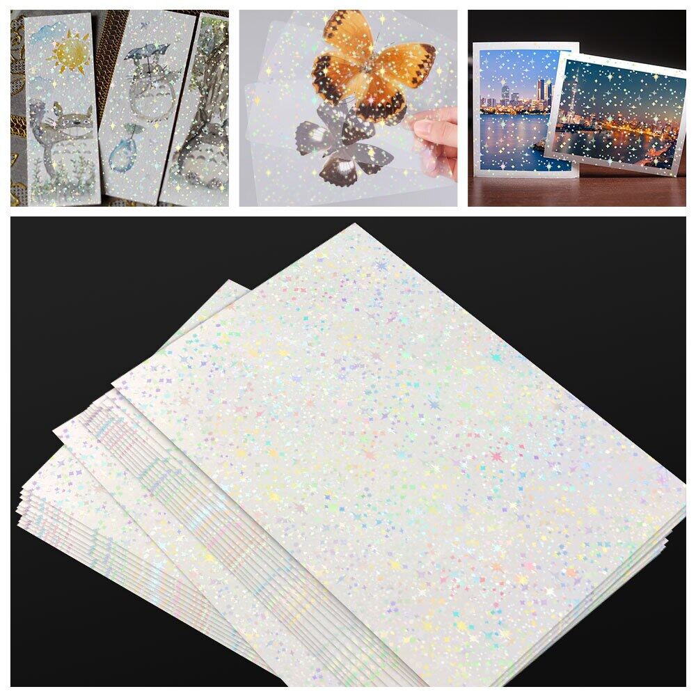 10 Sheets Adhesive Tape Back Stars Cold Lamination Film A4 Paper Hologram