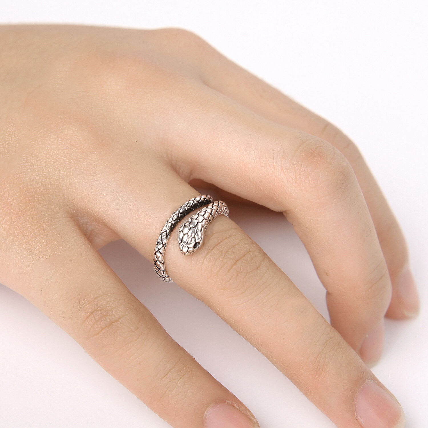 Nhẫn Trang Sức Thời Trang Cho Nữ Nhẫn Điều Chỉnh Mở Cá Tính Phong Cách Lạnh Bằng Bạc S925 Sterling Sáng Tạo Rắn Vòng