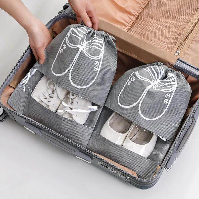 5Pcs Storage Bag Portable Travel Shoes Storage Bag Non-Woven Waterproof Pocket Closet Drawstring Shoes Clothing Classified Bag