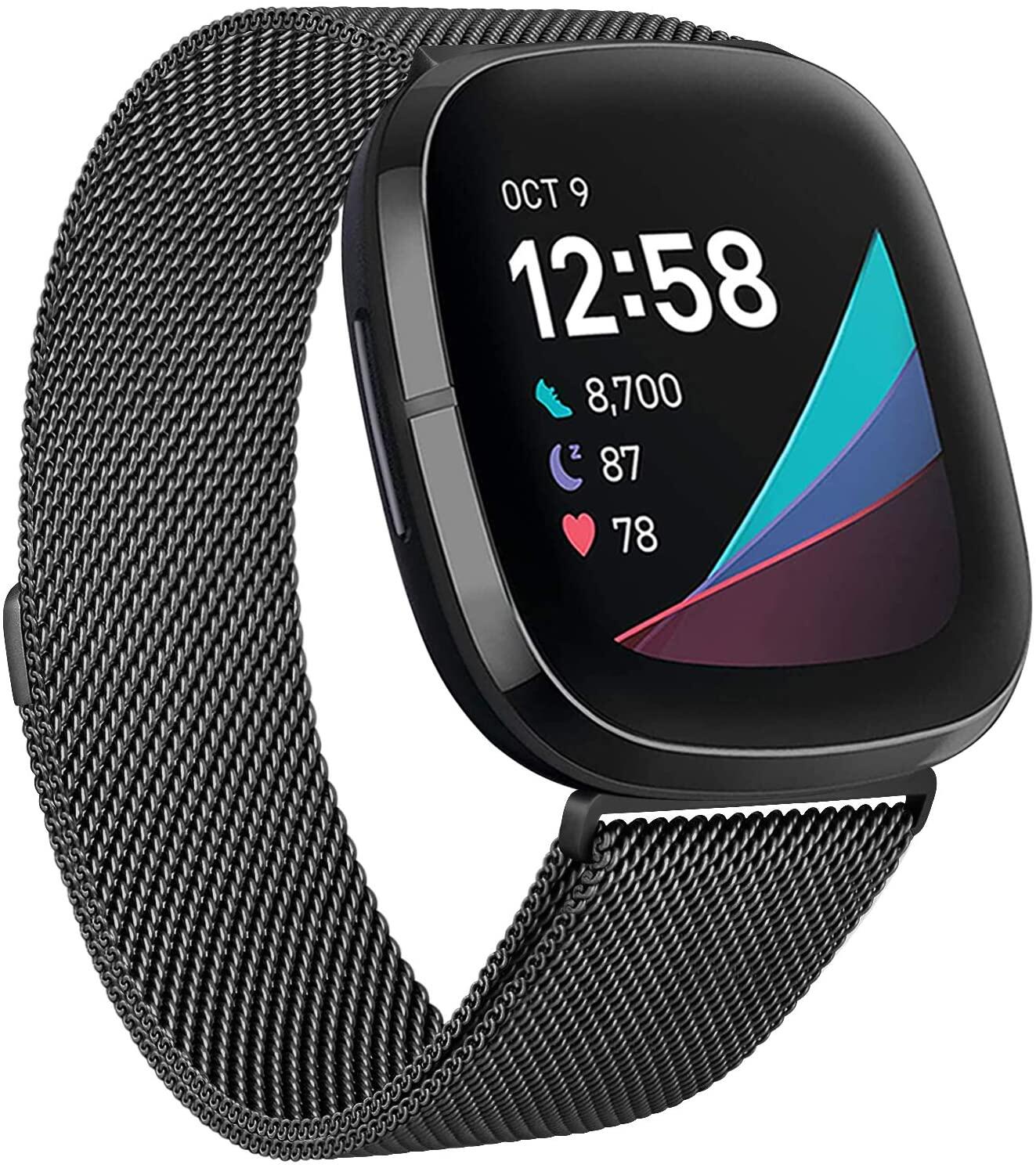 Dây đeo bằng thép không gỉ tương thích với fitbit versa 3 và fitbit sense, dây đeo thay thế cho nam nữ