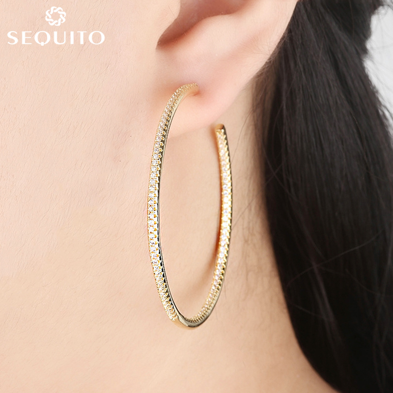 SEQUITO Simple Statement Oversize Large Loop Hoop Earrings for Women Punk Big Round Circle Jewelry SE340 ราคา 289 บาท*ส่งฟรี