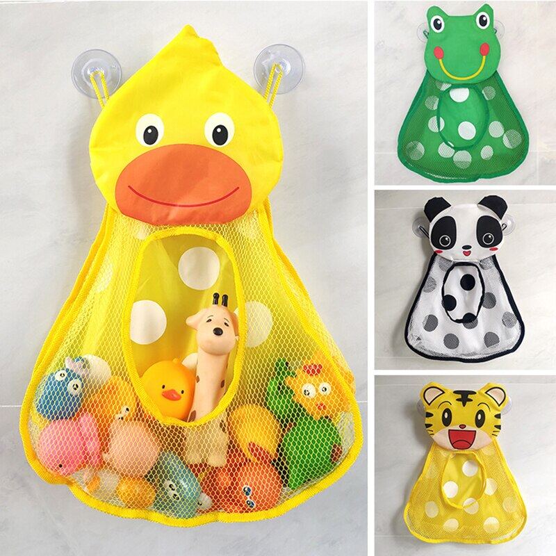 Cute Duck Frog Baby Bath Toys Organizer Strong Suction Cup Mesh Toy Storage Bag Waterproof Bathroom Organizer Water Toys For Kid