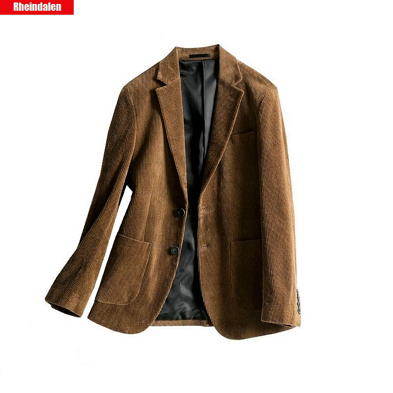 Áo Khoác Blazer Một Hàng Khuy Chất Liệu Vải Nhung Kẻ Cổ Điển Anh Thường Ngày Cho Nam Màu Trơn Chất Lượng Cao