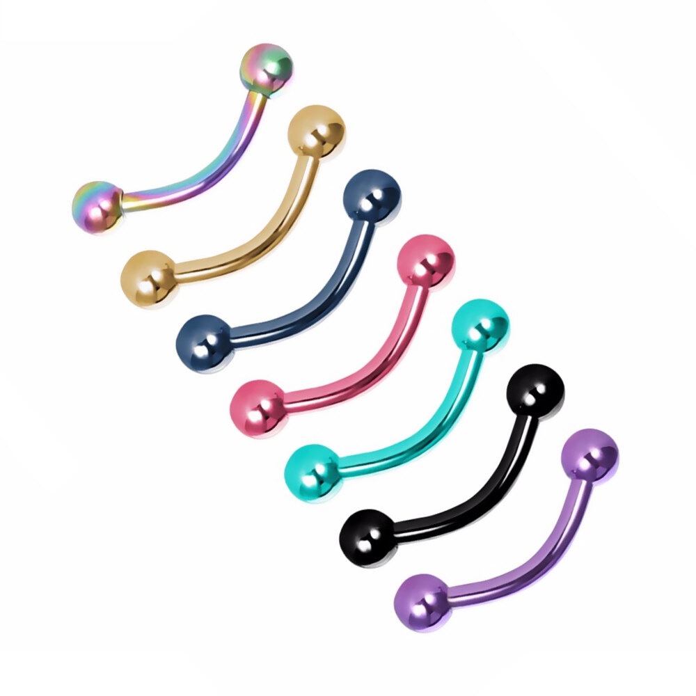 7 Chiếc Khuyên Lông Mày Cong Nhiều Màu 16G Piercing Bóng Cone Barbell Trang Sức Cơ Thể Thép Không Gỉ Punk Unisex