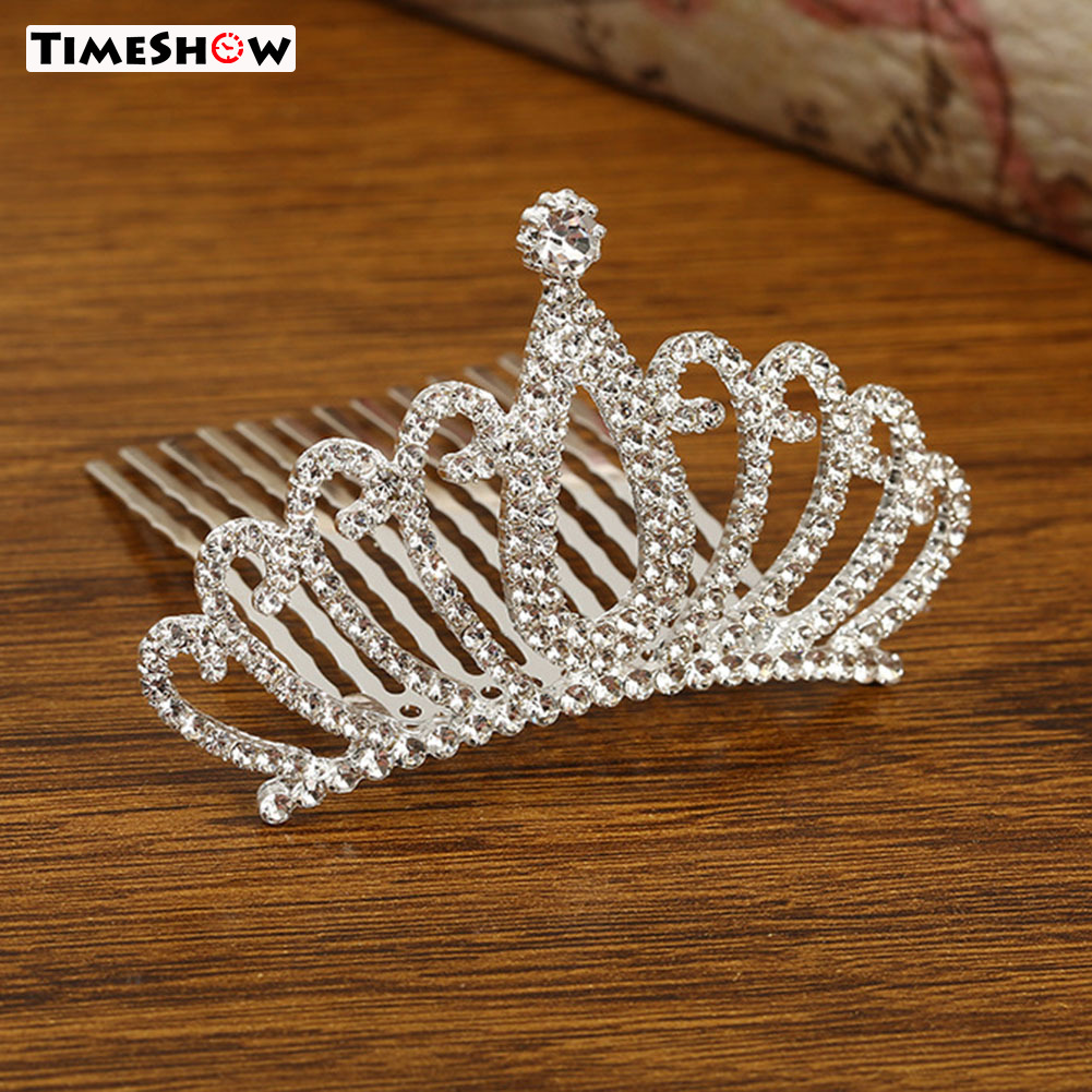 TimeShow Girls Hair Comb Girls Crown Rhinestone Headwear Children's Day Party Matching 1pc Kids Children Cute Firm Pretty Elegant Full Rhinestones Inlay Round Insert Comb Hair Accessories Jewelry Ornament Headdress ราคา  30 บาท*ส่งฟรี