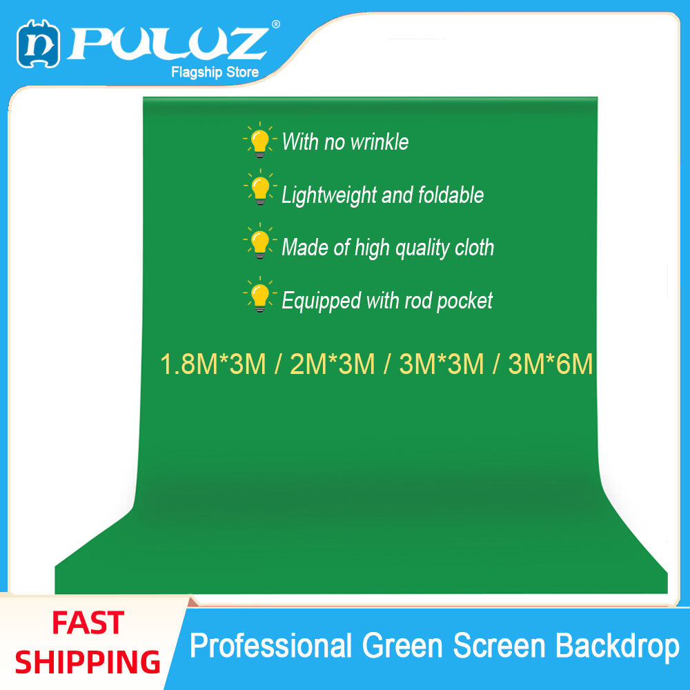 PULUZ Professional Green Screen Backdrop Studio Photography Background Washable Durable Polyester-Cotton Fabric Seamless One-Piece Design for Portrait Product Shooting