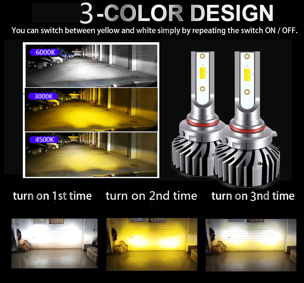 2PCS 3 màu H4 LED ánh sáng H1 H7 H11 HB3 LED Đèn Pha bóng đèn 3000K 6000K 4500K 12000LM LED Đèn H3 H27 9006 HB4 Sương Mù Đèn tự động 12V