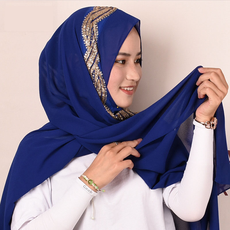 ผ้าชีฟองของผู้หญิง,ผ้าคลุมศีรษะยาวฮิญาบอิสลามผ้าชีฟองธรรมดาขนาดใหญ่80ซม. * 180ซม.