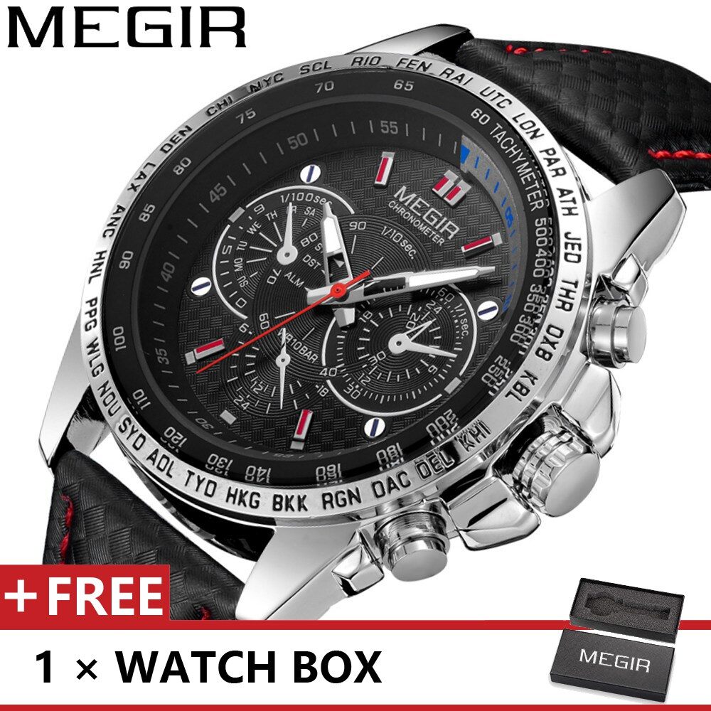 MEGIR Đồng Hồ Thương Hiệu Cao Cấp Hàng Đầu 1010, Cho Người Đàn Ông, Đồng Hồ Thạch Anh Nam Thể Thao Thời Trang Xu Hướng Đồng Hồ Đeo Tay Quà Tặng Cho Nam Jam Tangan Lelaki