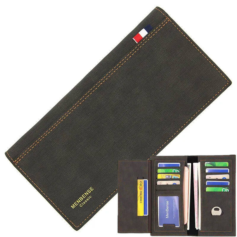 Bán nóng cho nam ví dài retro Đơn giản Ví đựng thẻ nam Da mềm mỏng mỏng Ví dành cho sinh viên đại học trẻ tuổi Túi đựng tiền Clutch