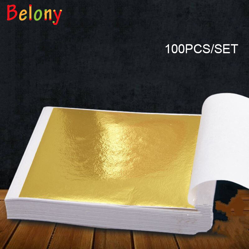 Belony 100 Pcs Gold Leaf Sheets Foil Paper for Arts Slime DIY Gilding