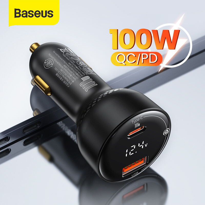Baseus Bộ sạc ô tô 100W Màn hình kỹ thuật số PPS QC PD 3.0 Bộ sạc nhanh hai cổng
