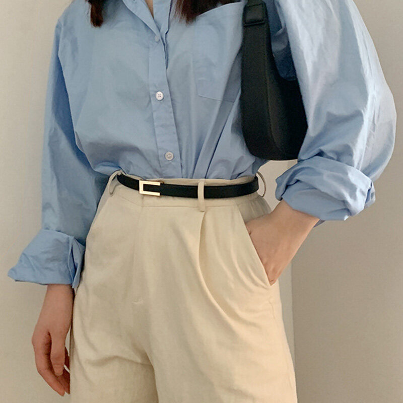Màu đen Hàn Quốc thắt lưng bản nhỏ retro khóa cài bằng hợp kim Thắt lưng