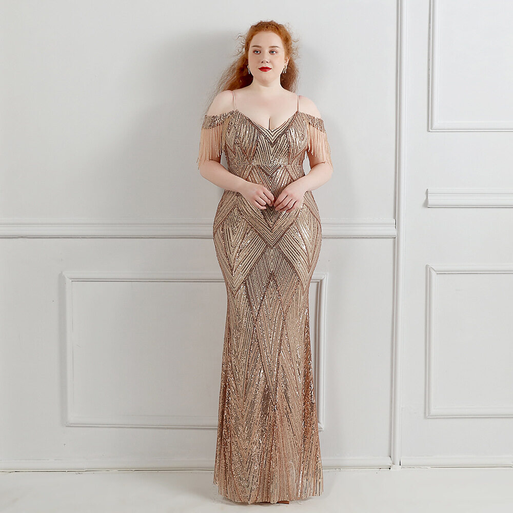 Long sequins fat size plus size Birthday Dress banquet formal evening dress  wedding dress