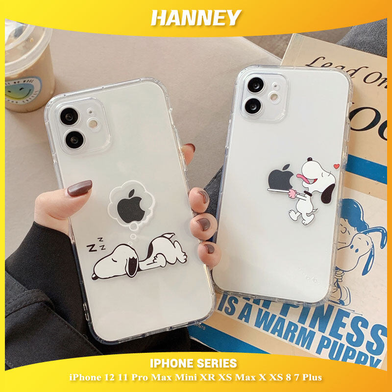 HANNEY For iPhone 14 13 12 11 Pro Max Mini XR XS Max X XS 8 7 Plus Phone  Case Cute Cartoon Animals Creative Snoopy Dog Printer Casing Shockproof  Transparent Clear Soft