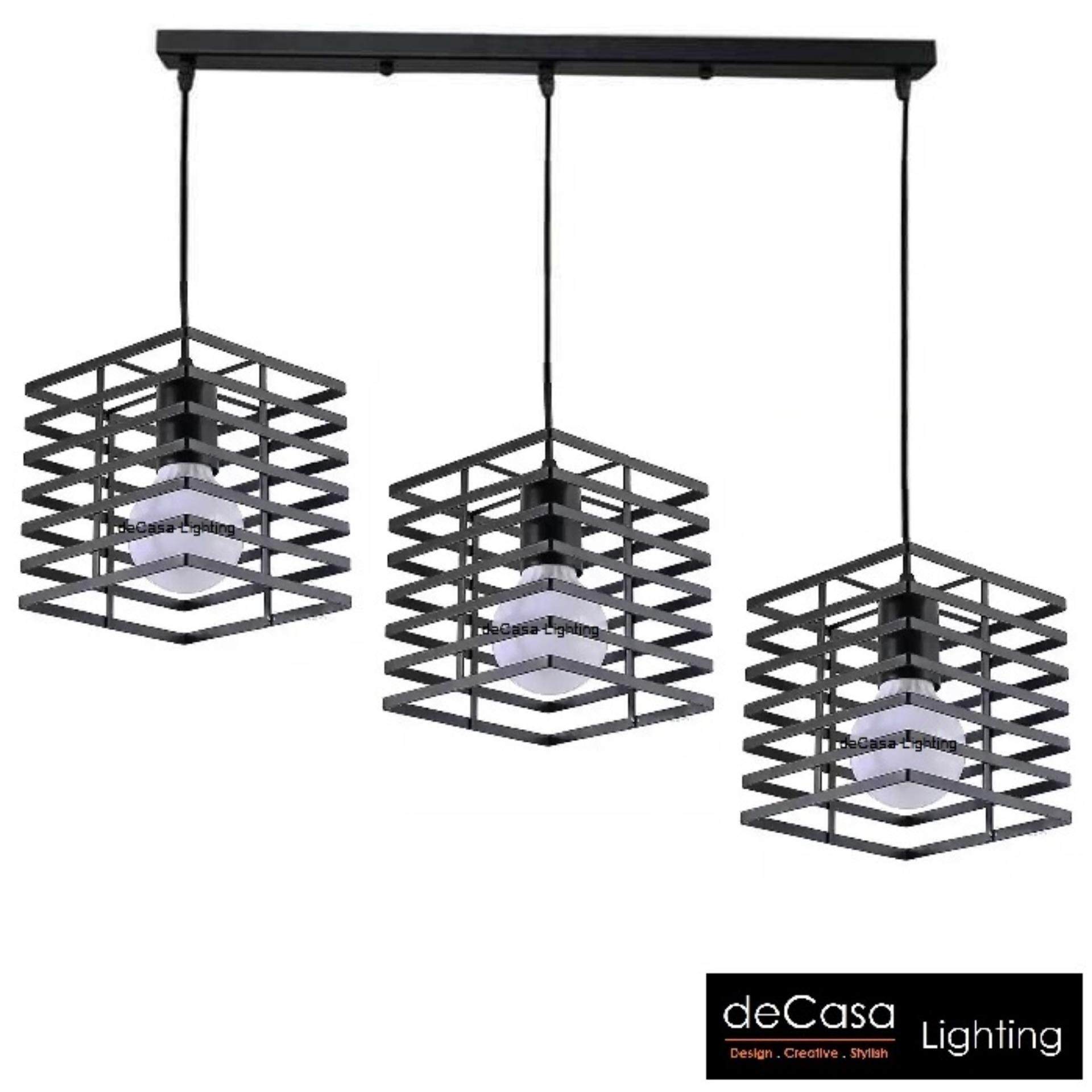 Set Of 3 With 500mm Long Base Modern Black Retro Ceiling Light DECASA
