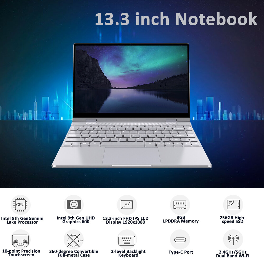 BMAX Y13 Laptop Windows 10 360-degree 13.3 inch Intel Gemini Lake N4100 Intel UHD Graphics 8GB+256GB SSD WIFI Bluetooth