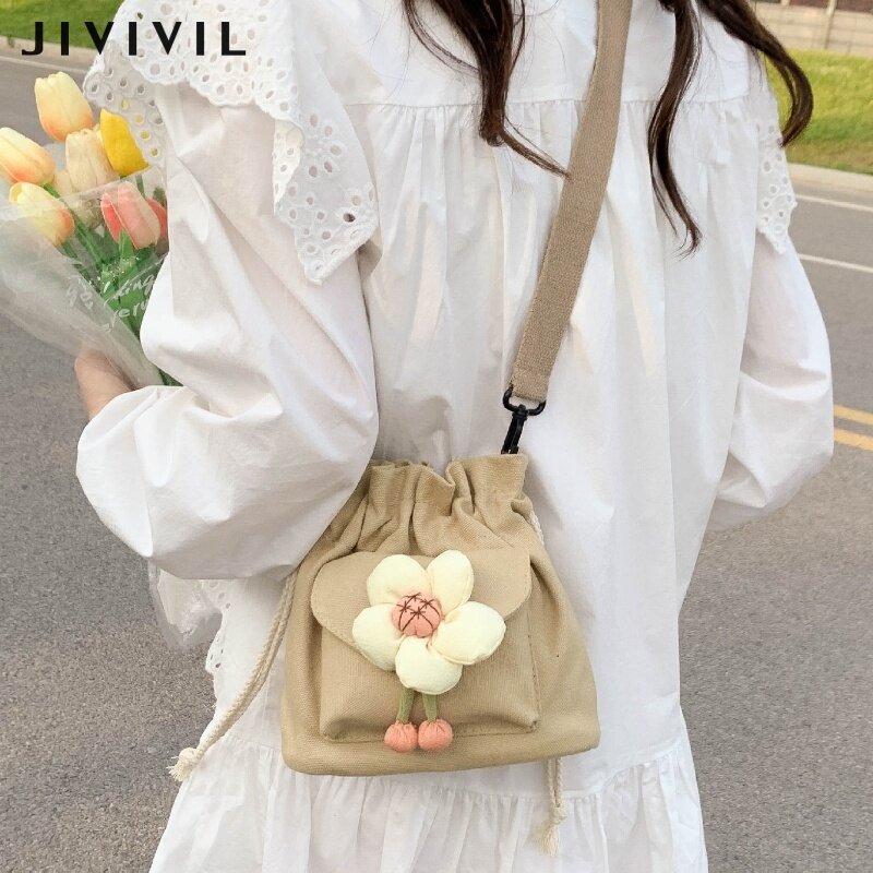 JIVIVIL Korean Fashion Floral Pattern Mini Canvas Ladies Handbag